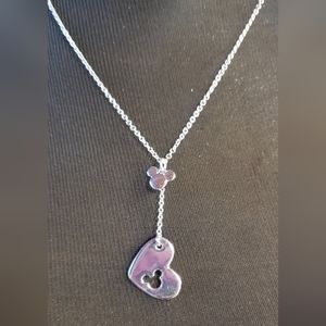 Disney Mickey Mouse Silver Heart Necklace Mickey Charm Adjustable NWOT